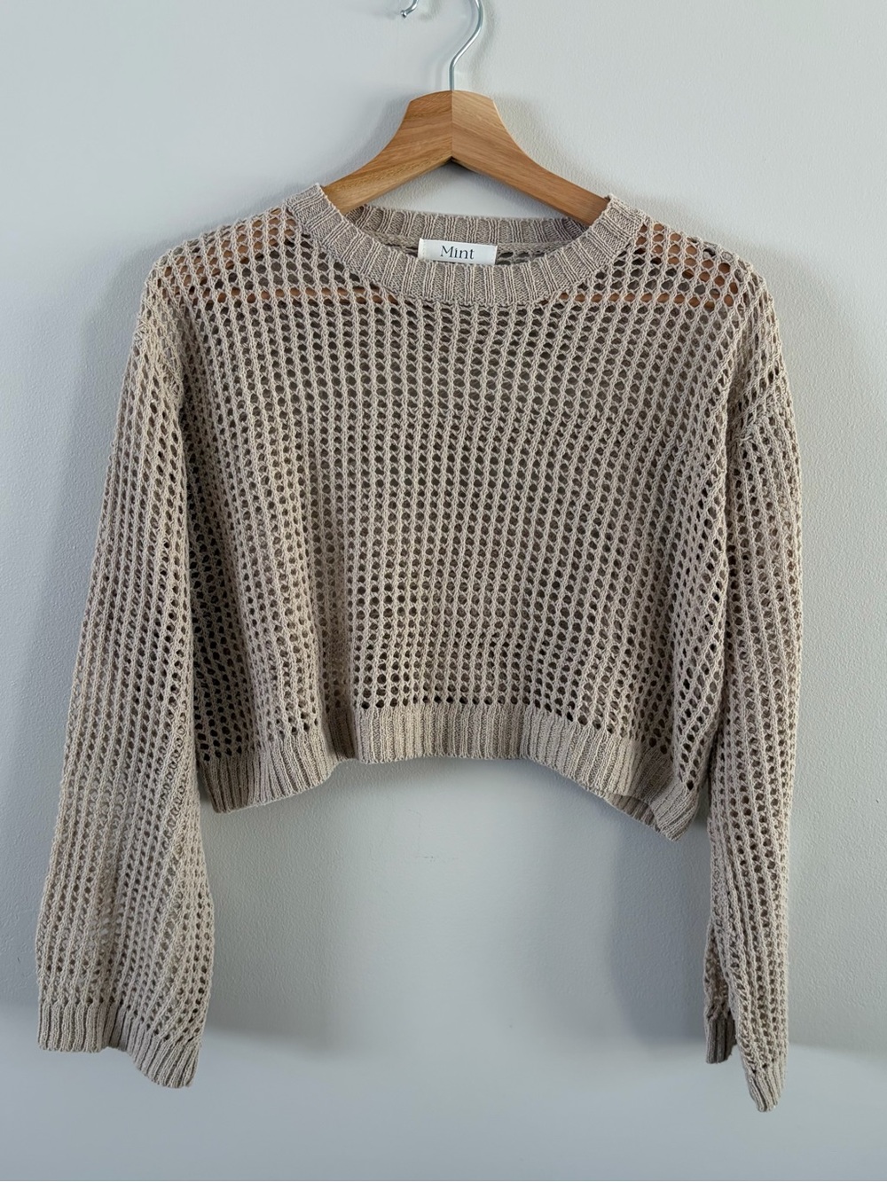 Open-Knit Cropped Sweater - Beige